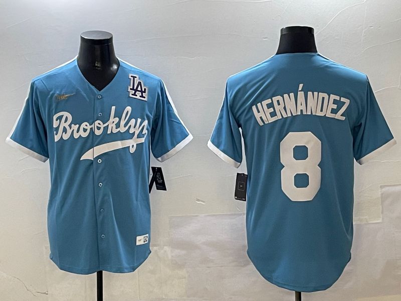 Men Los Angeles Dodgers 8 Hernandez Light Blue Throwback Game 2025 Nike MLB Jersey style 3064
